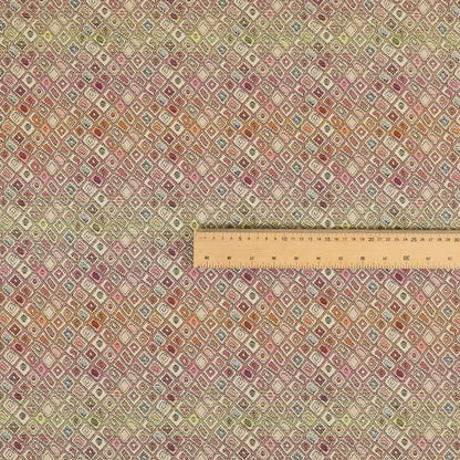 Madagascar Small Motifs Geometric Orange Pink Green Colour Pattern Interior Fabrics JO-580