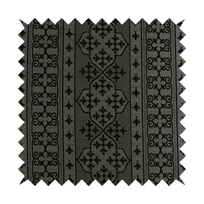 Vegas Black Silver Shine Effect Striped Medallion Pattern Soft Chenille Upholstery Fabric JO-581 - Roman Blinds