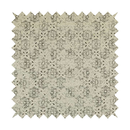 Waterperry Collection Beige Silver Colour Small Damask Floral Pattern Soft Chenille Upholstery Fabric JO-582 - Roman Blinds