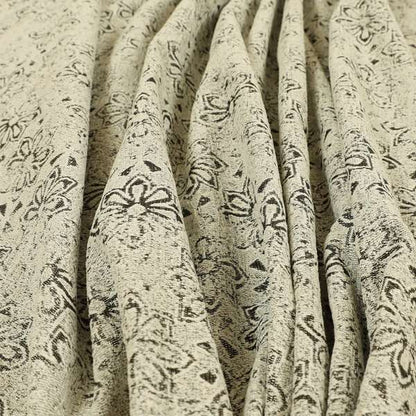 Waterperry Collection Beige Silver Colour Small Damask Floral Pattern Soft Chenille Upholstery Fabric JO-582 - Roman Blinds