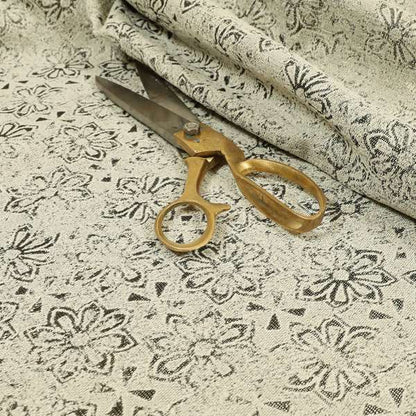 Waterperry Collection Beige Silver Colour Small Damask Floral Pattern Soft Chenille Upholstery Fabric JO-582 - Roman Blinds