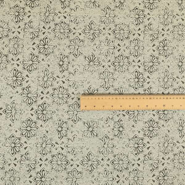 Waterperry Collection Beige Silver Colour Small Damask Floral Pattern Soft Chenille Upholstery Fabric JO-582 - Roman Blinds