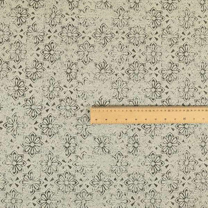 Waterperry Collection Beige Silver Colour Small Damask Floral Pattern Soft Chenille Upholstery Fabric JO-582