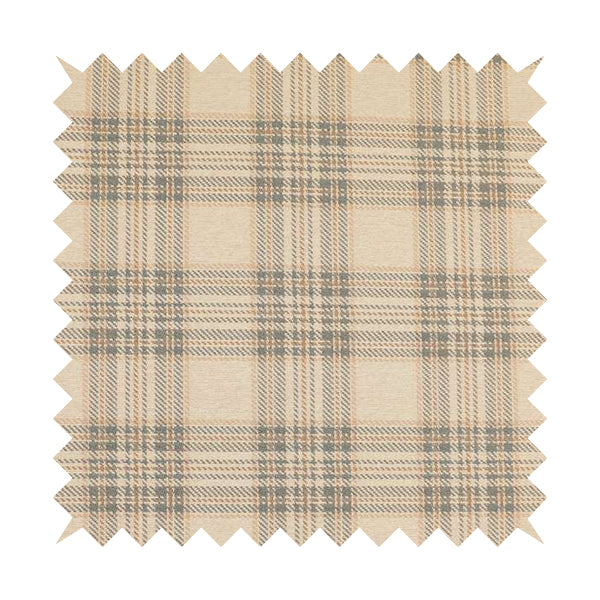 Quality Woven Jacquard Tartan Pattern Beige Grey Soft Chenille Fabric JO-584 - Made To Measure Curtains