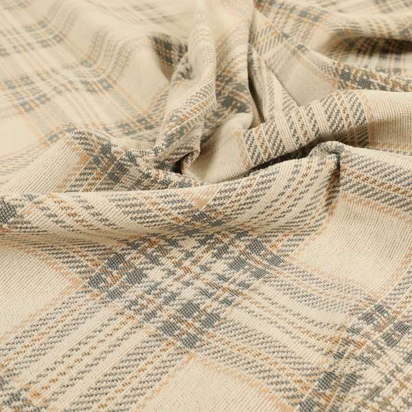 Quality Woven Jacquard Tartan Pattern Beige Grey Soft Chenille Fabric JO-584