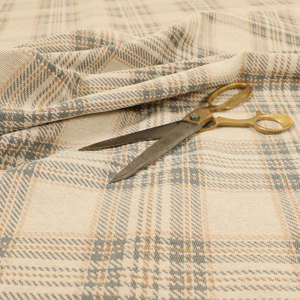 Quality Woven Jacquard Tartan Pattern Beige Grey Soft Chenille Fabric JO-584 - Made To Measure Curtains