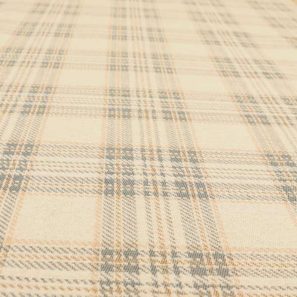 Quality Woven Jacquard Tartan Pattern Beige Grey Soft Chenille Fabric JO-584