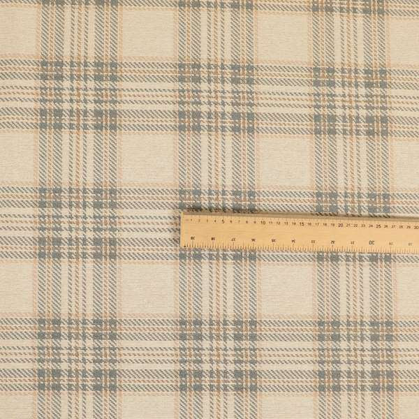 Quality Woven Jacquard Tartan Pattern Beige Grey Soft Chenille Fabric JO-584