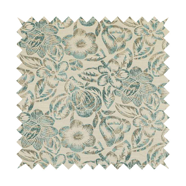 Arley Fabric Collection Woven Jacquard Floral Pattern Blue Beige Colour Chenille Fabric JO-585 - Roman Blinds