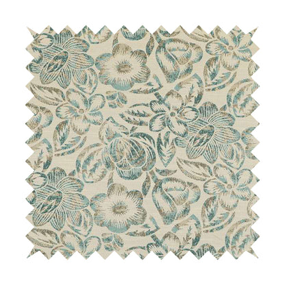 Arley Fabric Collection Woven Jacquard Floral Pattern Blue Beige Colour Chenille Fabric JO-585 - Handmade Cushions