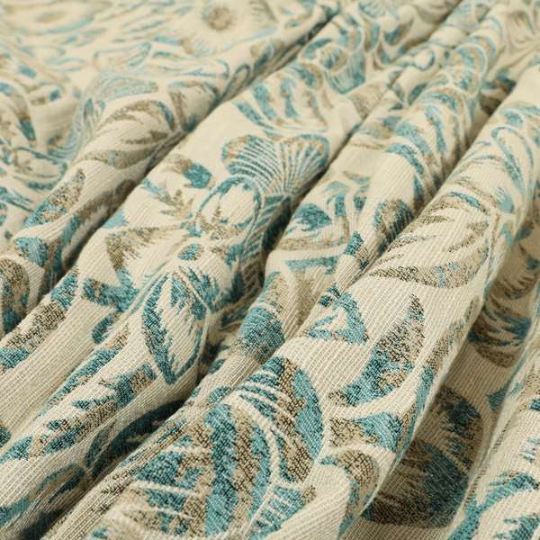 Arley Fabric Collection Woven Jacquard Floral Pattern Blue Beige Colour Chenille Fabric JO-585 - Roman Blinds