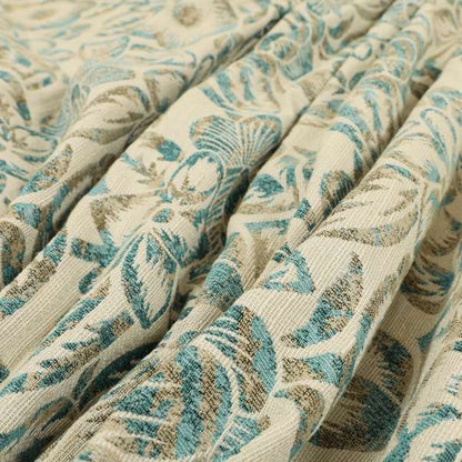 Arley Fabric Collection Woven Jacquard Floral Pattern Blue Beige Colour Chenille Fabric JO-585 - Roman Blinds