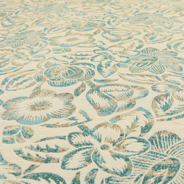 Arley Fabric Collection Woven Jacquard Floral Pattern Blue Beige Colour Chenille Fabric JO-585 - Roman Blinds