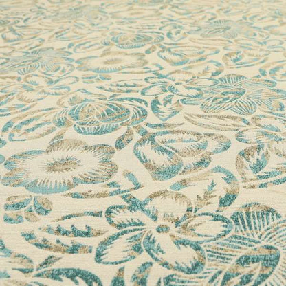 Arley Fabric Collection Woven Jacquard Floral Pattern Blue Beige Colour Chenille Fabric JO-585