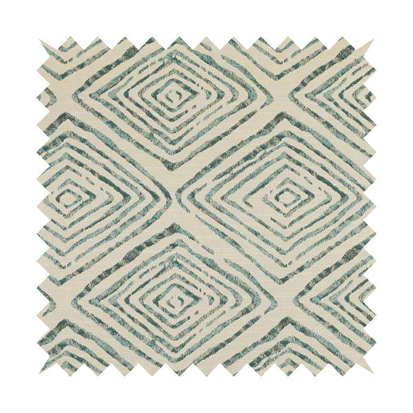 Arley Fabric Collection Woven Jacquard Geometric Pattern Blue Beige Colour Chenille Fabric JO-586 - Roman Blinds