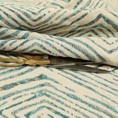 Arley Fabric Collection Woven Jacquard Geometric Pattern Blue Beige Colour Chenille Fabric JO-586 - Roman Blinds