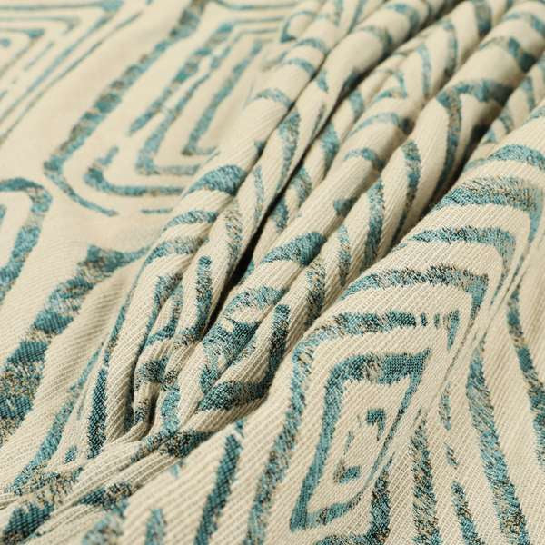 Arley Fabric Collection Woven Jacquard Geometric Pattern Blue Beige Colour Chenille Fabric JO-586 - Roman Blinds