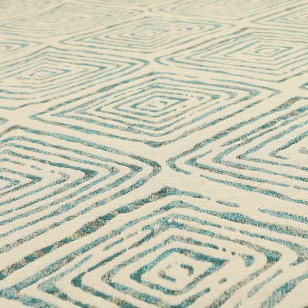 Arley Fabric Collection Woven Jacquard Geometric Pattern Blue Beige Colour Chenille Fabric JO-586 - Roman Blinds