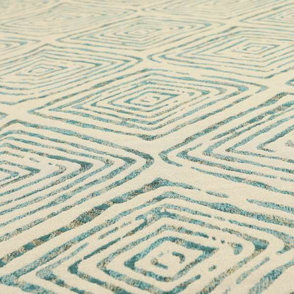 Arley Fabric Collection Woven Jacquard Geometric Pattern Blue Beige Colour Chenille Fabric JO-586