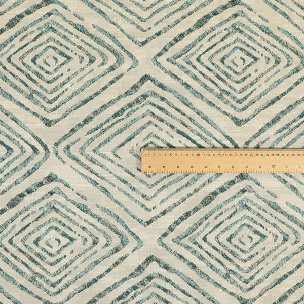 Arley Fabric Collection Woven Jacquard Geometric Pattern Blue Beige Colour Chenille Fabric JO-586 - Roman Blinds