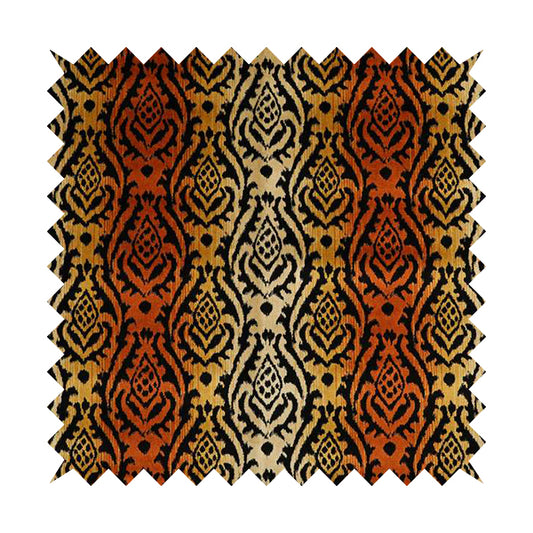 Ziani Designer Damask Pattern Velvet Soft Pattern In Orange Black Colour JO-589