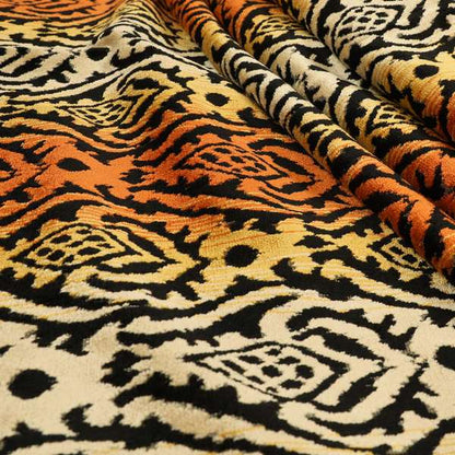 Ziani Designer Damask Pattern Velvet Soft Pattern In Orange Black Colour JO-589 - Made To Measure Curtains