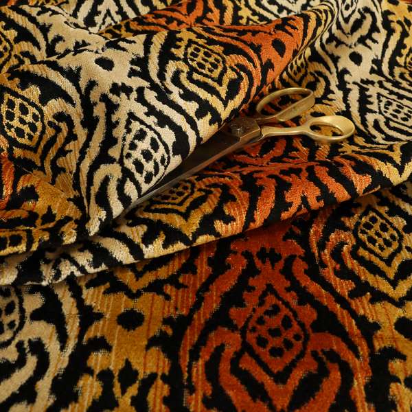 Ziani Designer Damask Pattern Velvet Soft Pattern In Orange Black Colour JO-589 - Made To Measure Curtains