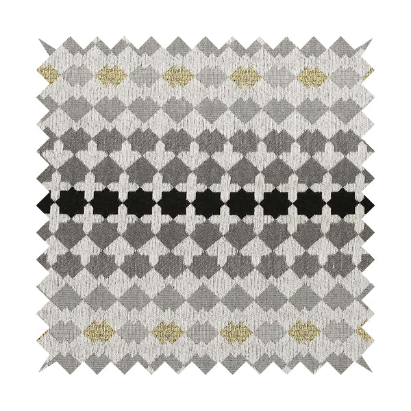 Fantasque Small Motif Geometric Pattern Woven Grey Black Soft Chenille Upholstery Fabric JO-59 - Made To Measure Curtains