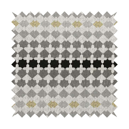 Fantasque Small Motif Geometric Pattern Woven Grey Black Soft Chenille Upholstery Fabric JO-59