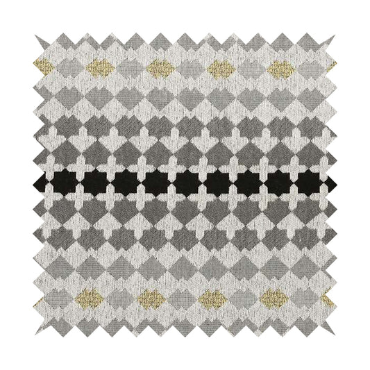 Fantasque Small Motif Geometric Pattern Woven Grey Black Soft Chenille Upholstery Fabric JO-59