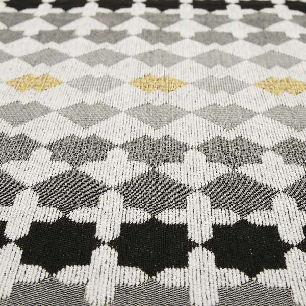 Fantasque Small Motif Geometric Pattern Woven Grey Black Soft Chenille Upholstery Fabric JO-59 - Roman Blinds