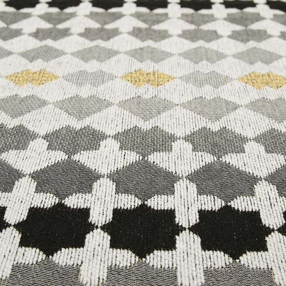 Fantasque Small Motif Geometric Pattern Woven Grey Black Soft Chenille Upholstery Fabric JO-59