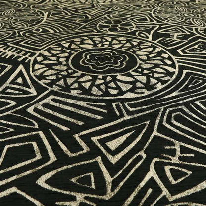 Lomasi Metallic Tones Fabric Silver Black Colour Geometric Carnival Inspired Woven Pattern Furnishing Fabric JO-590