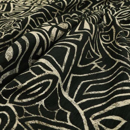 Lomasi Metallic Tones Fabric Silver Black Colour Geometric Carnival Inspired Woven Pattern Furnishing Fabric JO-590