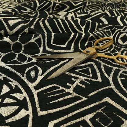 Lomasi Metallic Tones Fabric Silver Black Colour Geometric Carnival Inspired Woven Pattern Furnishing Fabric JO-590