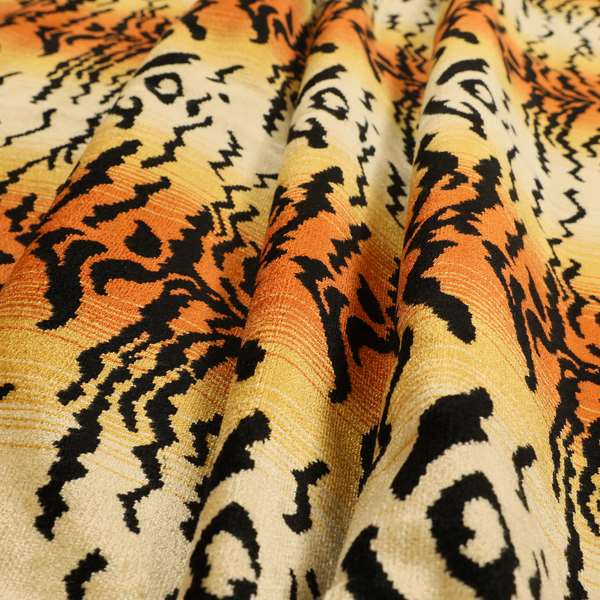 Ziani Bengal Tiger Striped Skin Animal Inspired Pattern Velvet In Orange Black Colour JO-592 - Made To Measure Curtains