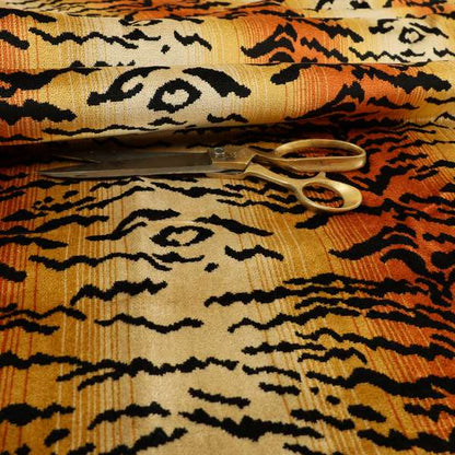 Ziani Bengal Tiger Striped Skin Animal Inspired Pattern Velvet In Orange Black Colour JO-592 - Roman Blinds