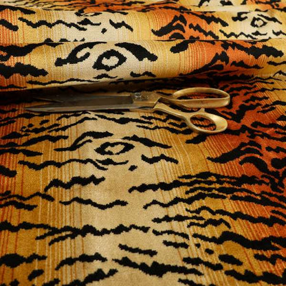 Ziani Bengal Tiger Striped Skin Animal Inspired Pattern Velvet In Orange Black Colour JO-592 - Made To Measure Curtains