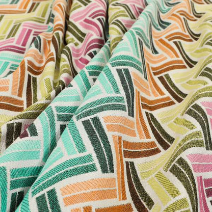 Carnival Living Fabric Collection Multi Colour Chevron Striped Pattern Upholstery Curtains Fabric JO-593 - Made To Measure Curtains