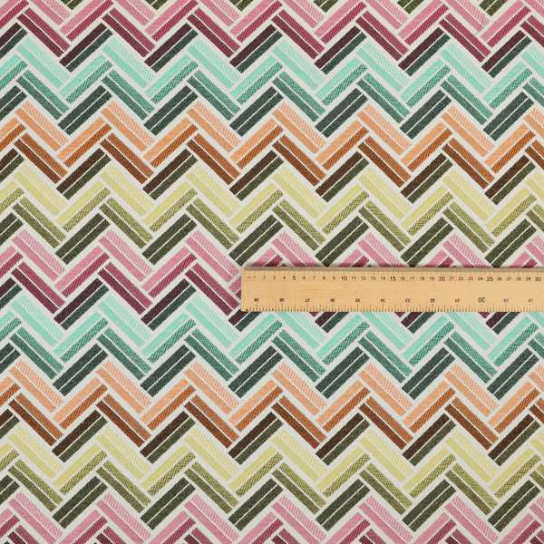 Carnival Living Fabric Collection Multi Colour Chevron Striped Pattern Upholstery Curtains Fabric JO-593