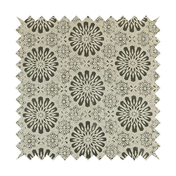 Waterperry Collection Beige Silver Colour Floral Pattern Soft Chenille Upholstery Fabric JO-595 - Roman Blinds