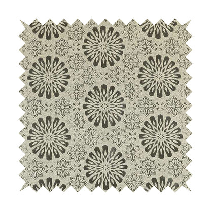 Waterperry Collection Beige Silver Colour Floral Pattern Soft Chenille Upholstery Fabric JO-595 - Roman Blinds