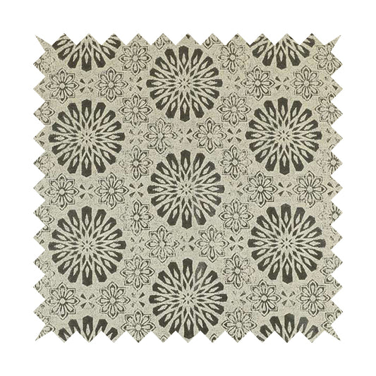 Waterperry Collection Beige Silver Colour Floral Pattern Soft Chenille Upholstery Fabric JO-595