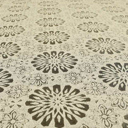 Waterperry Collection Beige Silver Colour Floral Pattern Soft Chenille Upholstery Fabric JO-595