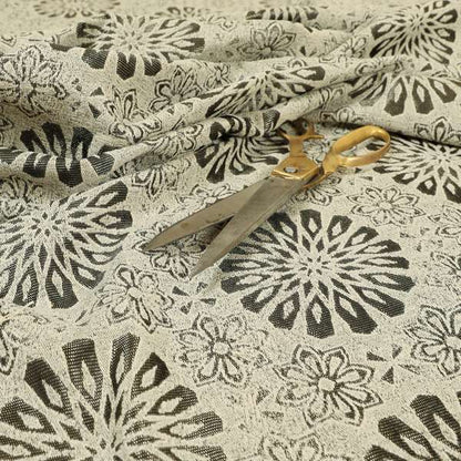 Waterperry Collection Beige Silver Colour Floral Pattern Soft Chenille Upholstery Fabric JO-595 - Roman Blinds