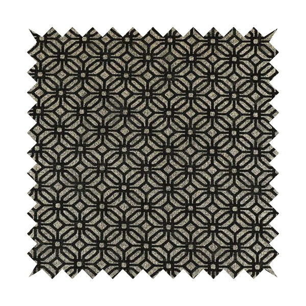 Lomasi Metallic Tones Fabric Silver Black Colour Geometric Small Medallion Pattern Furnishing Fabric JO-596