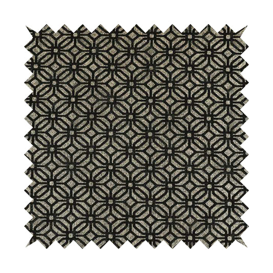 Lomasi Metallic Tones Fabric Silver Black Colour Geometric Small Medallion Pattern Furnishing Fabric JO-596