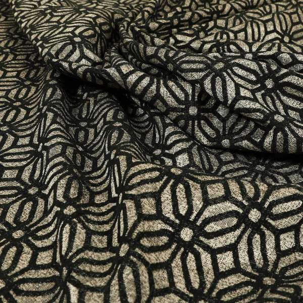 Lomasi Metallic Tones Fabric Silver Black Colour Geometric Small Medallion Pattern Furnishing Fabric JO-596