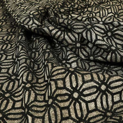 Lomasi Metallic Tones Fabric Silver Black Colour Geometric Small Medallion Pattern Furnishing Fabric JO-596 - Made To Measure Curtains