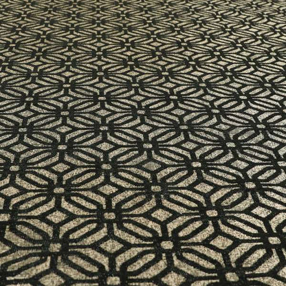 Lomasi Metallic Tones Fabric Silver Black Colour Geometric Small Medallion Pattern Furnishing Fabric JO-596